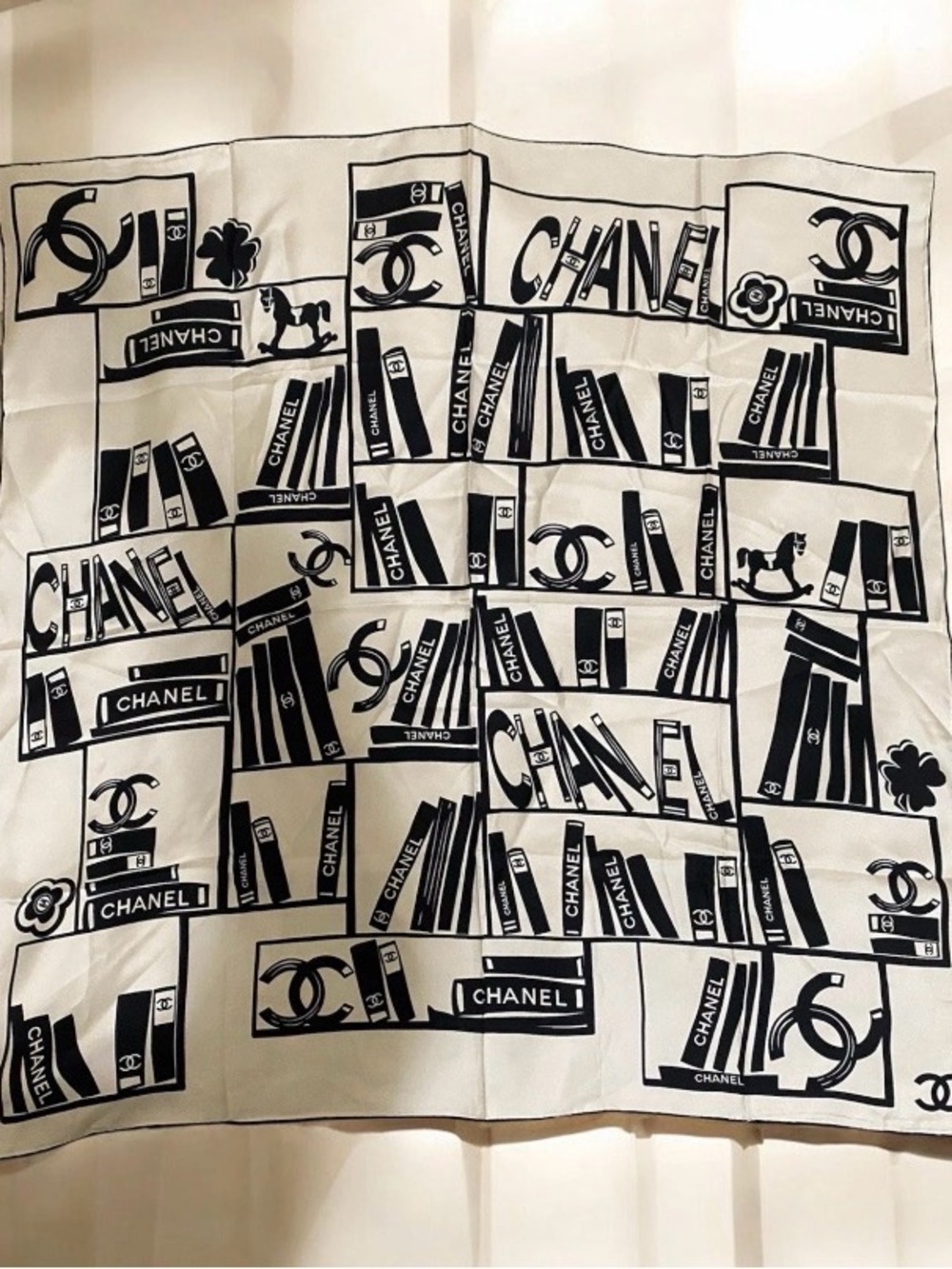 CHANEL Black & White Logo Bookshelf Wall Tapestry